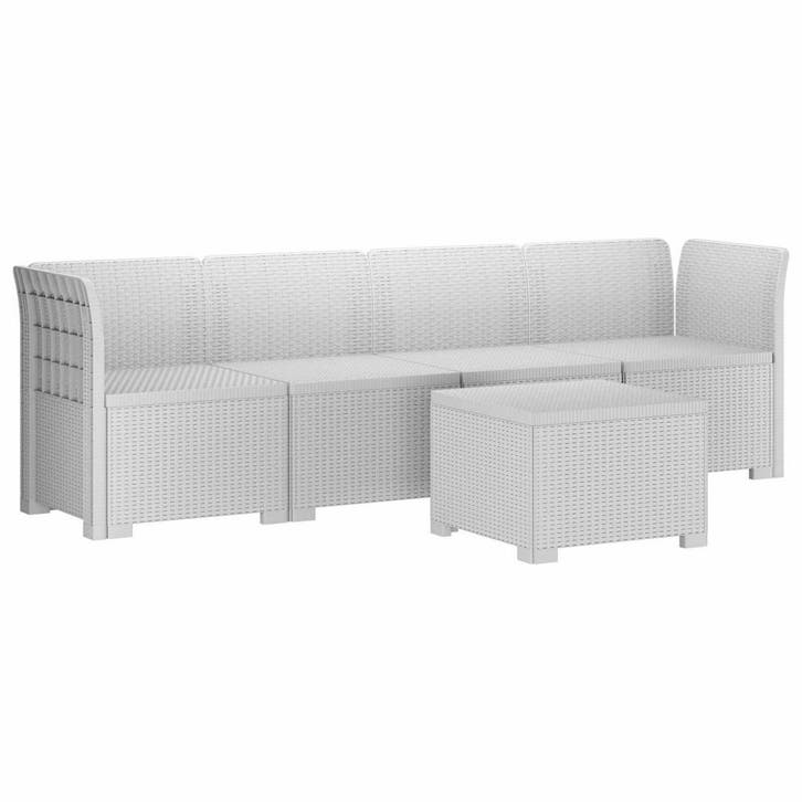 vidaXL 4-Zits Tuin Sofa Rieten Look PP Wit, Tuin en Terras, Tuinsets en Loungesets, Nieuw, Verzenden