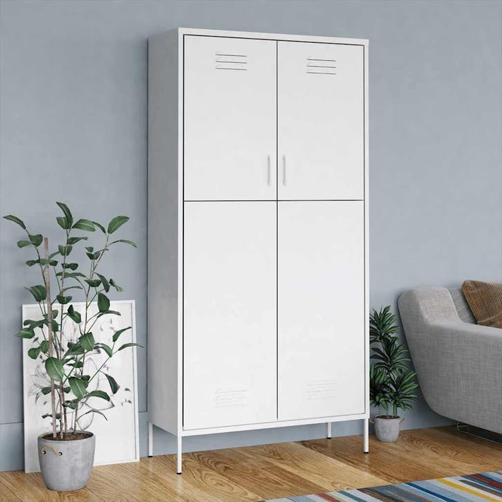 vidaXL Kledingkast 90x50x180 cm staal wit, Maison & Meubles, Armoires | Penderies & Garde-robes, Envoi