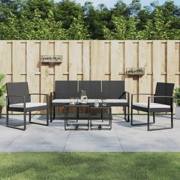 vidaXL 5-delige Tuinset met kussens polypropeen rattan zwart, Verzenden, Tuinset