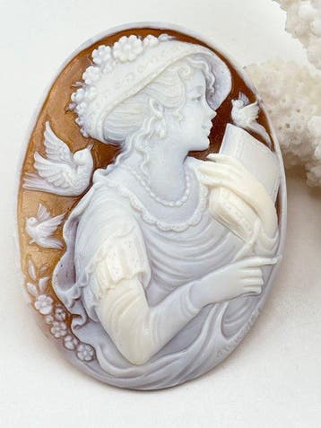 CASSIS MADAGASCARIENSIS - Cameo - handgesneden camee, Handtassen en Accessoires