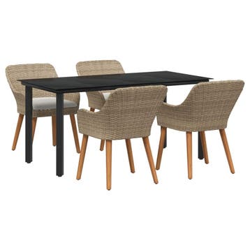 vidaXL Tuin Eettafel Set 5 st Beige poly rattan, Verzenden, Nieuw