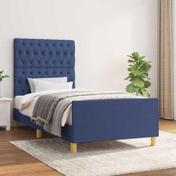 vidaXL Bedframe zonder matras 100x200 cm stof blauw, Verzenden