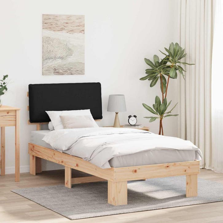 vidaXL Bedframe met Gevoerde Hoofdbord Zwart 90 x 200 cm, Huis en Inrichting, Slaapkamer | Bedden, Nieuw, Verzenden