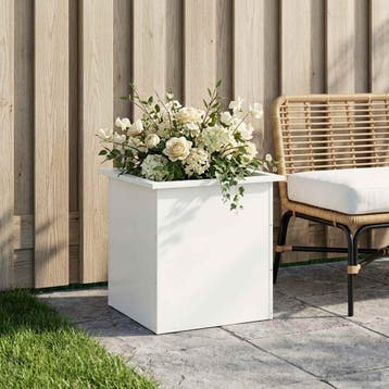 vidaXL Tuinplantenbak met led Wit 50 x 50 x 48 cm Staal, Verzenden, Nieuw