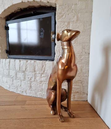 sculptuur, Whippet - 52 cm - Aluminium, Antiek en Kunst