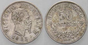 50 Centesimi 1863 M Bn Italien-koenigreich Vittorio Emanu..., Verzenden, België