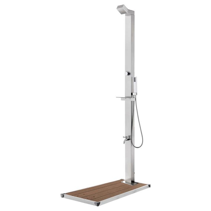 vidaXL Buitendouche met bruine basis 225 cm roestvrij staal, Tuin en Terras, Zwembaden, Nieuw, Verzenden
