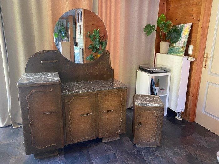 Kaptafel (2) - Hout, Marmer - Art Deco Kaptafel marmer, Antiek en Kunst, Kunst | Designobjecten
