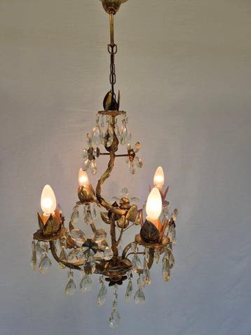 Lampe à suspendre - Laiton, Verre, Cristal - Tige torsadée