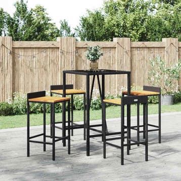 vidaXL 5-delige Tuinbarset poly rattan en massief acaciahout, Verzenden