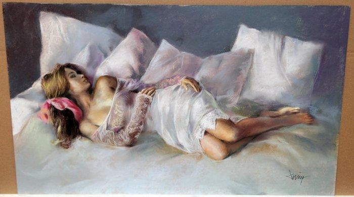 Domingo Alvarez Gomez (1942) - El descanso, Antiek en Kunst, Kunst | Schilderijen | Klassiek