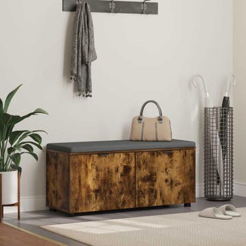 vidaXL Hallenbank met kussen met plank Gerookte Eik 100 x 38, Verzenden