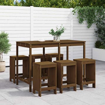 vidaXL 7-delige Tuinbarset massief grenenhout honingbruin, Tuin en Terras, Verzenden, Nieuw