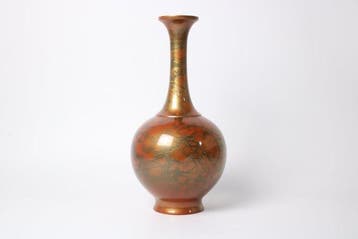 Vase-bouteille au cou de grue — Bronze Takaoka, émaillage, Antiquités & Art