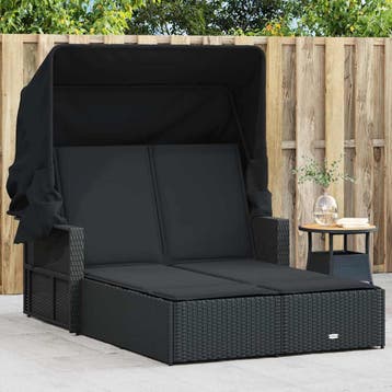 vidaXL Ligbed 2-persoons met luifel en kussens poly rattan, Verzenden