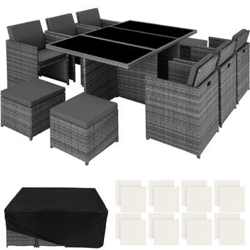 tectake Aluminium rotan zitgroep New York 6+4+1 met bescherm, Tuin en Terras, Tuinsets en Loungesets, Verzenden, Nieuw
