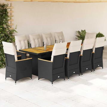 vidaXL 11-delige Bistroset met kussens poly rattan zwart, Verzenden, Nieuw