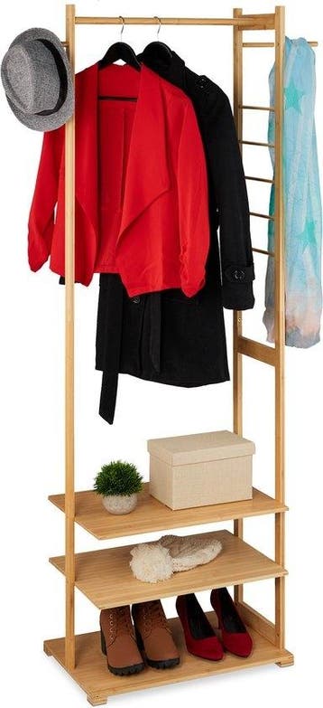 Kledingrek bamboe - 177,5x81x38 cm - 3 planken - 3 haken -, Verzenden, Nieuw