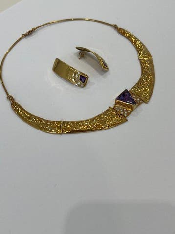 Ensemble de bijoux 2 pièces - 18 carats Or jaune Améthyste
