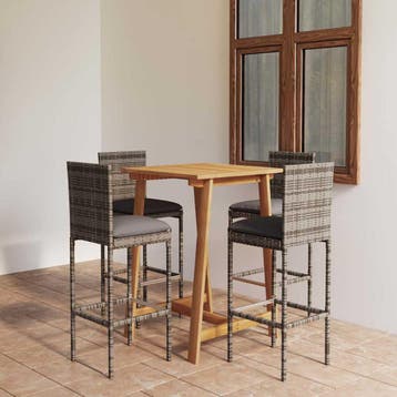 vidaXL 5-delige Tuinbarset met kussens grijs, Tuin en Terras, Verzenden, Nieuw