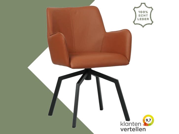 Leren draaibare eetkamerstoel Jazz - Toledo Natur (cognac), Huis en Inrichting, Barkrukken, Nieuw, 1 kruk, Leer, 60 tot 90 cm