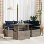 vidaXL Tuinbank Set met kussen 5 pcs Grijs en Marineblauw, Verzenden