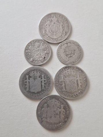 Frankrijk, Spanje, Verenigd Koninkrijk. Lot of 6 silver