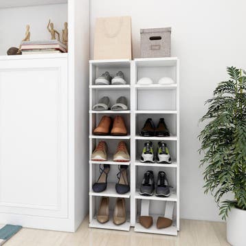 vidaXL Schoenenkasten 2 st 27,5x27x102 cm bewerkt hout wit, Huis en Inrichting, Kasten | Schoenenkasten, Verzenden, Nieuw