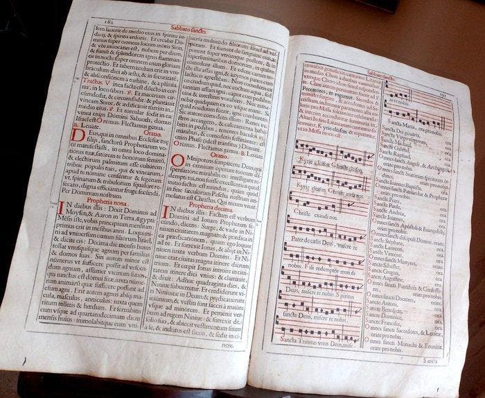 Romae - Foglio Messale Papa Pio V, Tetragramma, Spartito, Antiek en Kunst, Antiek | Boeken en Manuscripten