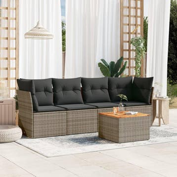 vidaXL 5-delige Loungeset met kussens poly rattan grijs, Verzenden, Loungeset