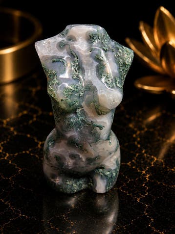 Natural Agate - Handharved Torso - 8 cm high - moss agate la, Verzenden, Nieuw