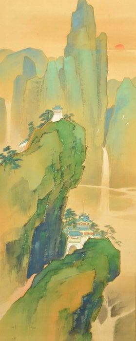 Japanse hangende rol - Horai-san (Horai-berg) - inkt en