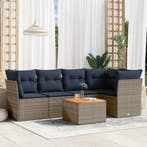vidaXL 6-delige Loungeset met kussens poly rattan grijs, Verzenden, Loungeset