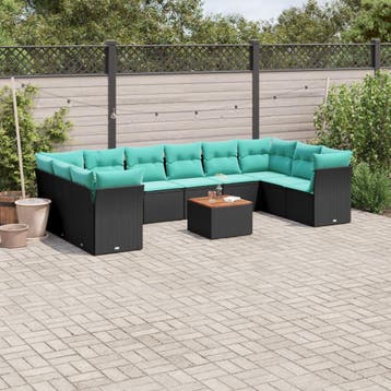 vidaXL 11-delige Loungeset met kussens poly rattan zwart, Verzenden, Loungeset