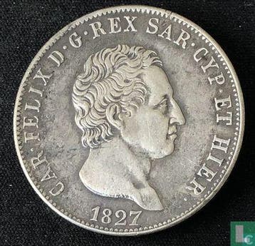 Sardinië 5 lire 1827 (P), Verzenden, Overige landen, Losse munt, Zilver