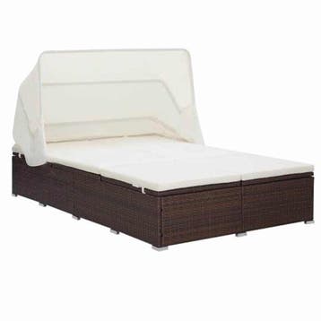 vidaXL Ligbed met kussen 2-persoons poly rattan bruin, Verzenden