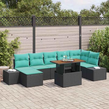 vidaXL Tuinbank Set 8 st Zwart Poly rattan, Tuin en Terras, Verzenden, Nieuw