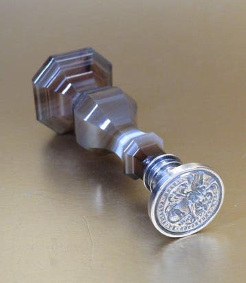 Antiek Zilver, Agaat Zegelstempel met Wapenschild, Antiek en Kunst