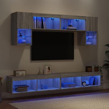 vidaXL 6-delige Tv-wandmeubelset met LED grijs sonoma, Verzenden