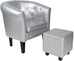 Fauteuil met armleuning - Relaxstoel - Met Hocker - Zilver -, Huis en Inrichting, Verzenden, Nieuw