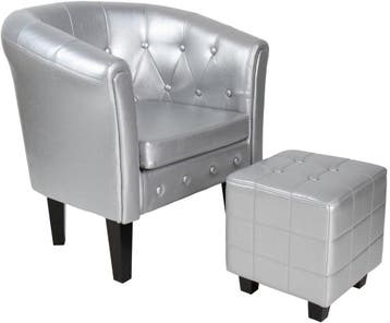 Fauteuil met armleuning - Relaxstoel - Met Hocker - Zilver -, Huis en Inrichting, Fauteuils, Verzenden, Nieuw