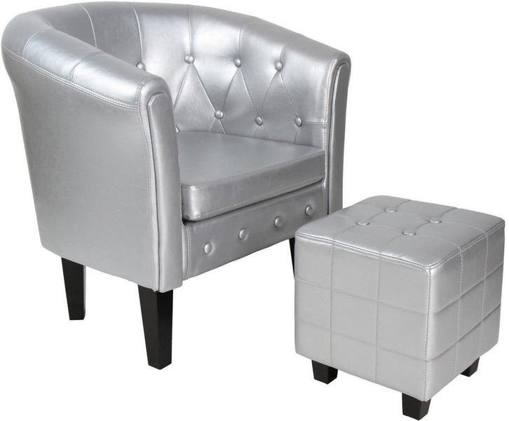 Fauteuil met armleuning - Relaxstoel - Met Hocker - Zilver -, Huis en Inrichting, Fauteuils, Nieuw, Verzenden