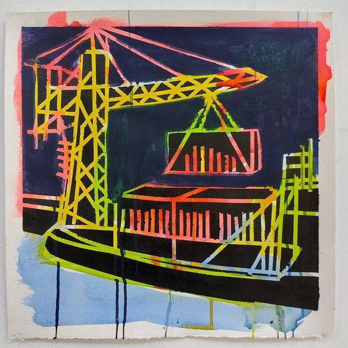 Baptiste Laurent - Grue portuaire, Antiek en Kunst, Kunst | Schilderijen | Modern