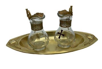 Kerkelijk Ampullenstel - Water en Wijn (3) - Kristal, Brons