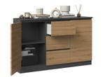 Dressoir - 120 cm 3 lades Antraciet Eiken (Dressoirs), Huis en Inrichting, Kasten | Dressoirs, Verzenden, Nieuw, Overige houtsoorten