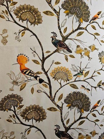 300x280 cm! Exclusieve Art Deco-stof met Upupa en vergulde