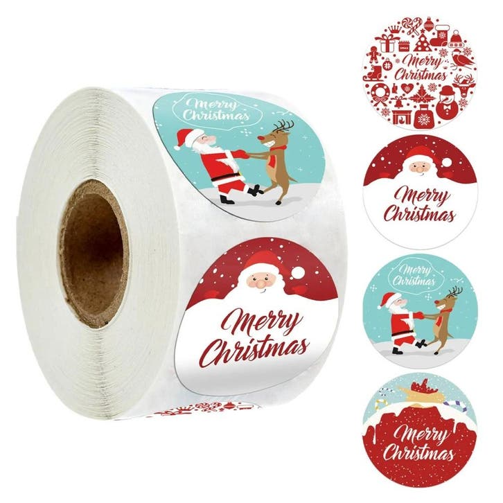 500 Kerst Stickers Op Rol - 2.5cm - Kerststickers -, Hobby en Vrije tijd, Stickers en Plaatjes, Verzenden