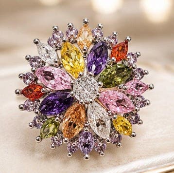 925 sterling zilveren multicolor bloem-statementring - Ring