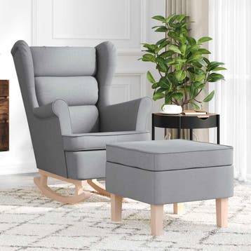 vidaXL Schommelstoel met voetenbank stof lichtgrijs, Huis en Inrichting, Fauteuils, Verzenden, Nieuw