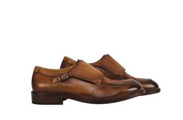 TESTONI - 8 UK - 42 IT - Caramel Monk Shoes Bolognese, Nieuw